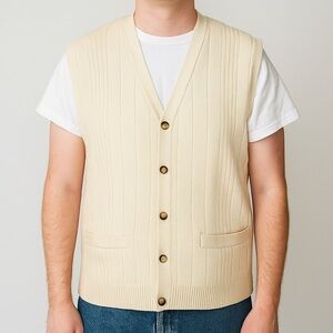 Eddie Bauer Men's Cream Button-Up Vest m